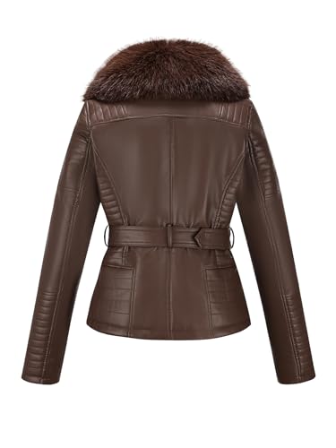 Bellivera Women's Faux Leather Jacket Moto Biker Sherpa-Lined Coat with Removable Fur Collar2
