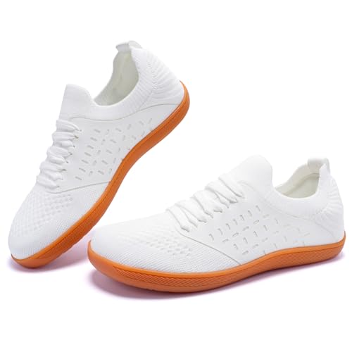 Womens Barefoot Shoes Wide Toe Box Trail Running Memory Foam Comfortable Trainers Lace-up Breathable Lightweight Walking Sneakers White UK 6
