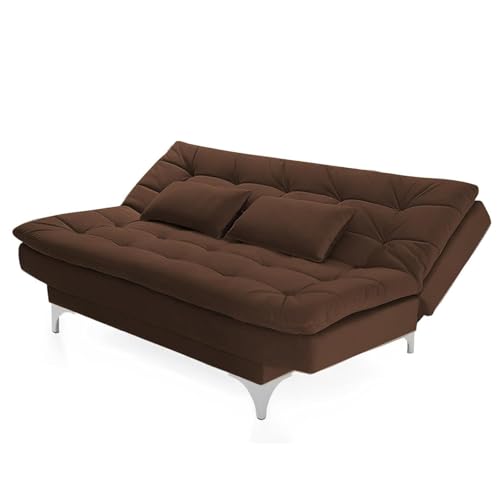 Image of Krancy Solid Wood 3 Seater Sofa Cum Bed with 2 Cushions | Convertible Wooden Couch for Living Room, Home & Office | Modern Designer Furniture | 3 Years Warranty | Brown
