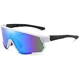 AIEYEZO Mirrored Cycling Sunglasses for Men Women Modern Wrap Around Outdoor Sports Sunnies UV Protection (White/Blue Mirrored)