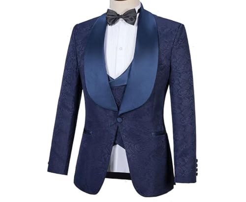 Men Shawl Lapel Tuxedo Three Piece Suit One Button Jacket Vest Pants for Groom Wedding Party3