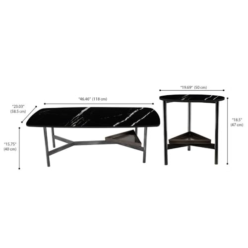Image of Wakefit Malabar Coffee Table I Marble Finish I Vitrified Tile Top I Colonial Black
