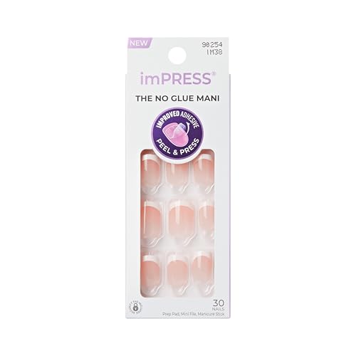 Kiss Impress No Glue Mani Press On Nails Design Chic French White Short Size Squoval Shape Includes 30 Nails Prep Pad 1 Manicure Stick 1 Mini File