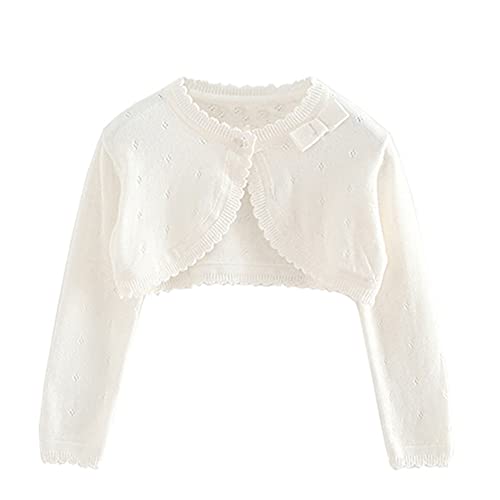 Baby Girls Cardigan Sweater Bolero Shrugs Toddler Kids Knitted Long Sleeve Button Closure Cropped Dress Up Jacket Tops White
