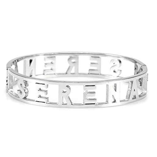 Flowers Bracciale Rigido Acciaio con Nome Vari e Zirconcini Sacchettino in Tessuto Scritta Nome ricoperta di Strass Brillantissimi Bracciale a Manetta Donna Chiusura a Molla Idea Regalo