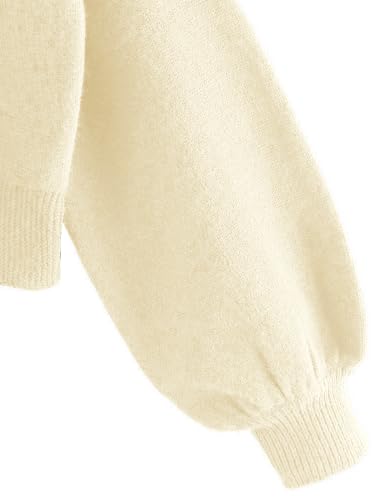 Image of ZAFUL Women's Cropped Sweater V-Neck Long Sleeve Pullover Jumper Knit Top | Crop Length, Ribbed Knit, Double V design, White sweater, Raglan sleeves, lantern sleeve, Fall & Winter, Loose fit, Oversized