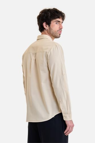 Image of SNITCH Men Smart Casual Shirt | Regular Fit Full Sleeve Button-Down Collar Solid Style | Breathable Cotton Linen Blend & Lightweight Fabric for Office