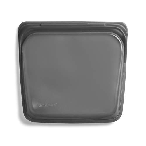 Stasher Reusable Silicone Storage Bag, Food Storage Container, Microwave And Dishwasher Safe, Leak-Free, Sandwich, Ash #TOP1