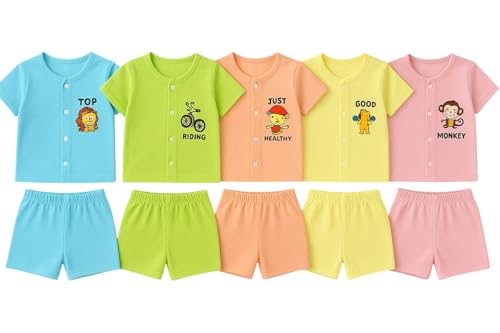 Image of New Born Baby Unisex Breathable Cotton Sleeveless Button Jhabla Dress | Boy & Girl Baby Clothe Size From 3 Months | Jabala Set for New Born | Pack Of 5 Combo