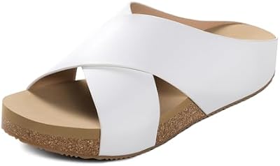DREAM PAIRS Women's Slide Sandals Slip On Flat Shoes,White/Pu,10
