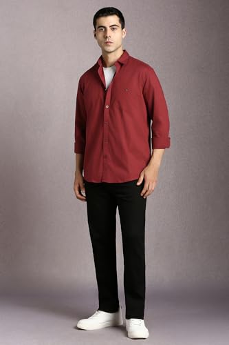 Image of Louis Philippe Men's Cotton Slim Fit Premium Textured Fabric Versatile Solid Easy Care, All Season Adapability Full Sleeve Casual Shirt