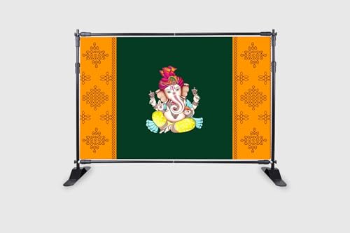 Image of Ganeshji Backdrop for Wedding /Housewarming /puja Decoration /Indian Traditional Decor for Pooja Decoration Traditional Curtain Cloth for Festival Size 5Feet Height and 8Feet Width(5 * 8)