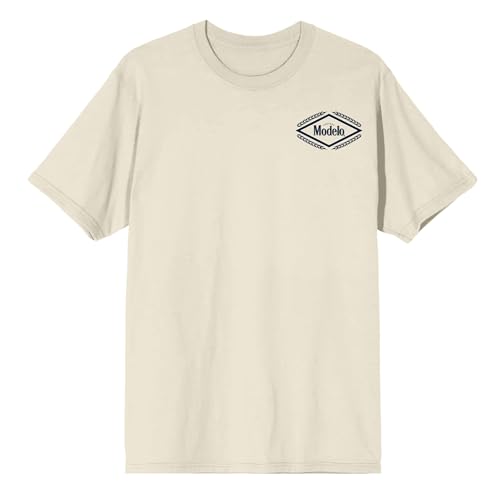 Modelo Diamond Frame & Brush Stroke Logos Crew Neck Short Sleeve Natural Men's T-Shirt