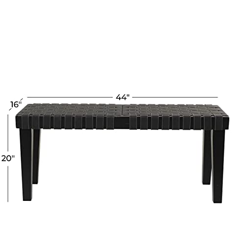 Deco 79 Wood Woven Bench, 44" X 16" X 20", Black #TOP2