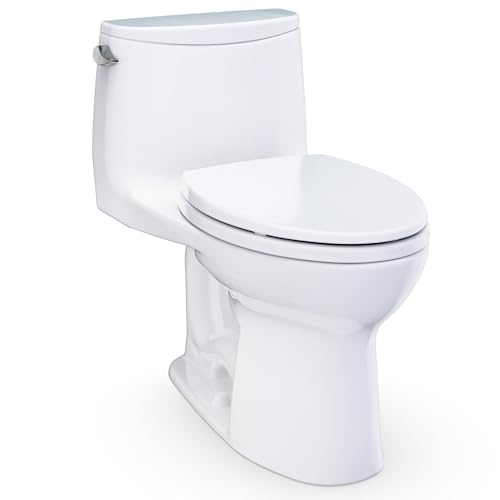 TOTO® Ultramax® One-Piece Elongated 1.28 GPF Universal Height Toilet with CEFIONTECT® and SS114 SoftClose® Seat, Cotton White - MS608114CEFG#01