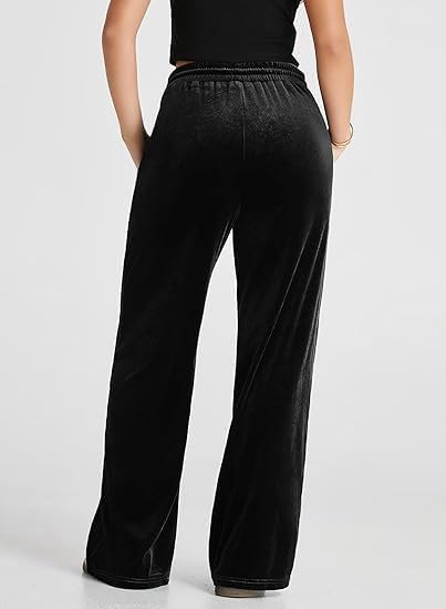 Women's Elegant Gold Velvet High-Waisted Wide-Leg Trousers3