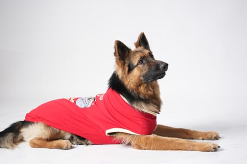 Image of Thunder Tails Premium Cotton Dog T-Shirt | Adjustable Neck | for Large Dogs| Red | 4XL | for German Shephard