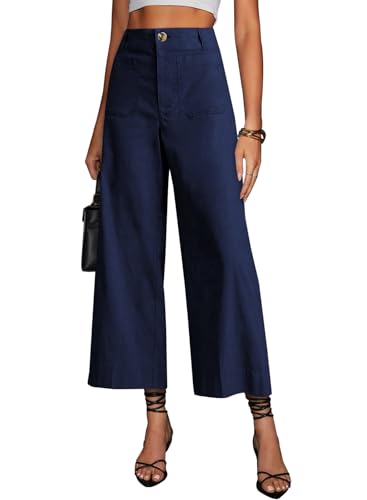 miduo Womens Pants Casual Button High Waisted Cropped Wide Leg Straight Leg Pants Trousers with...