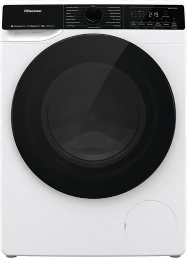 Hisense WF5V843BWSIT Machine à laver Slim à chargement frontal 8 kg 1400 tr/min 15 programmes vapeur, écran LED, programme rapide, départ retardé
