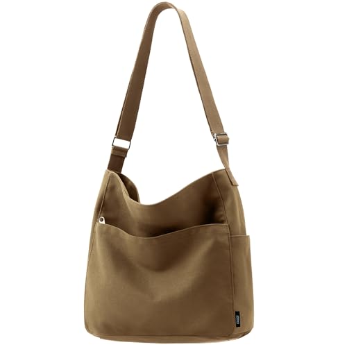Image of KALIDI Canvas Tote Bag Zipper Large Crossbody Shoulder Bag Messenger Bag