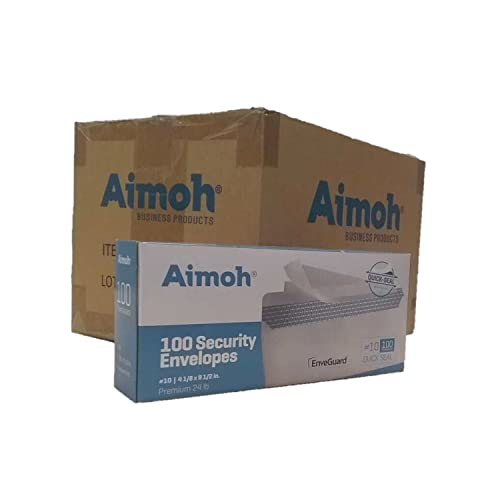 Image of Aimoh #10 Security Tinted Self-Seal Envelopes - No Window - EnveGuard, Size 4-1 /8 X 9-1 /2 Inches - White - 24 LB - 1 Case - 12 Packs - 1,200 Envelopes (34100-CS)