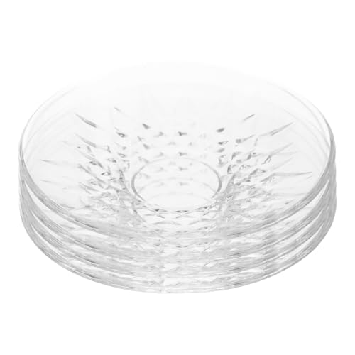 BEBEMOKO 4Pcs Round Glass Tea Plates Transparent Soy Sauce Dish for Snacks and Seasoning Stable Design for Home Office Tea Use Easy to Clean