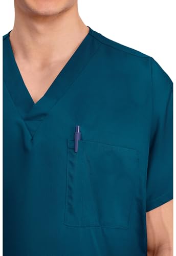 Image of Cherokee Scrubs for Women and Men Unisex V-Neck Tunic Nursing Scrub Top with Chest Pocket, Tuckable Durable Fabric - 4777 | 1 Chest Pocket For Essentials, Traditional Fit, Durable Construction, Comfortable Knit Details, Easy Care, Tuckable Style