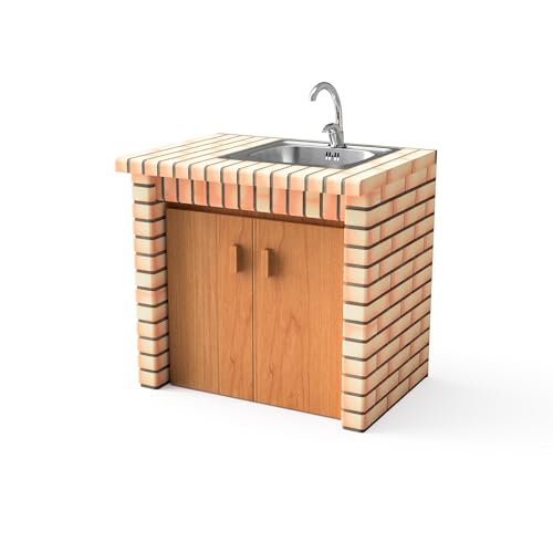 MOVELAR   Módulo Luxor lavabo y grifería/Puertas para Barbacoa de Obra Prefabricada (Gris, naranja   94 x 70 x 70 cm)   Uso en Exteriores