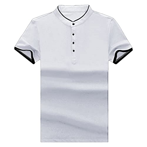 Slim Mock Neck Workout Shirt Quarter Button Short Sleeve T-Shirt Classic Golf Shirts for Men (Grey,XX-Large)