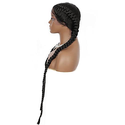Xiweiya 2x Twist Braids Hand-Braided Synthetic Lace Front Box Braided Wig With Baby Hair for Women, Dutch Braids, Black - Image 3
