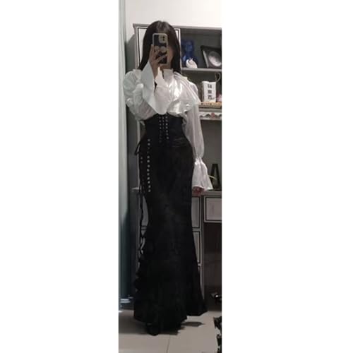 Retro Gothic Dark Style Half Skirt Victoria Jacquard Lace High Waist Fishtail Skirt Subcultural Clothing4