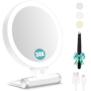Schminkspiegel mit Beleuchtung,Doppelseitiger1... Vergrößerungsspiegel mit Licht, 2000mAh 3 Farben Beleuchtungsmodi, Einstellbare Helligkeit, Faltbarer Kompakter Makeup Spiegel Reisegröße