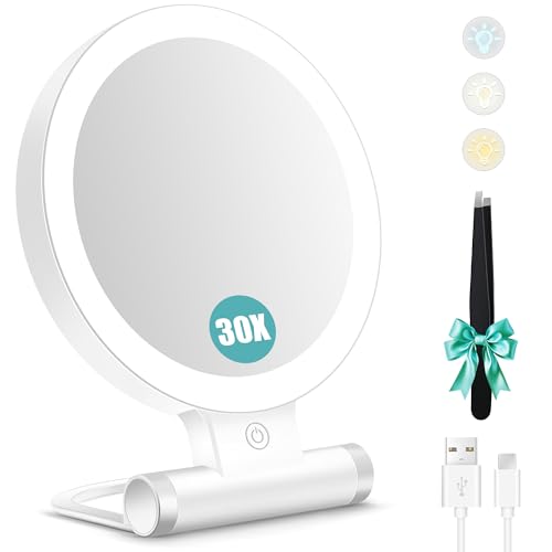 B Beauty Planet Miroir grossissant Double Face 1X/30X avec lumière, 3 Modes d'éclairage, 2000mAh...