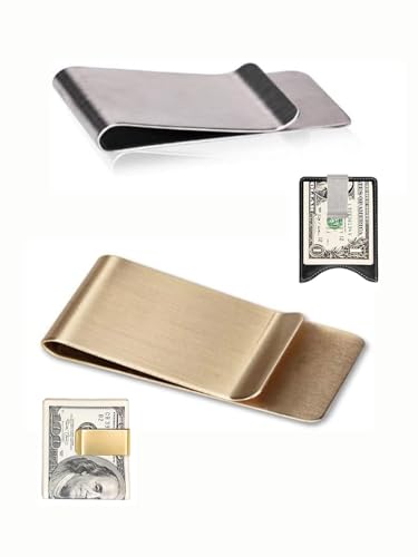 2 Pcs Small Slim Money Clips, Stainless Steel Business Credit Card Holder, Pocket Cash Clip for Men