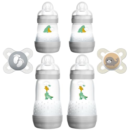 Image of MAM Feed & Soothe Feeding Set, Newborn Essentials Must Have for 0-3 Months Including, Self-Sterilizing Anti-Colic Baby Bottle, Pacifiers, Baby Gift, Unisex, 6 Piece