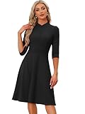 Allegra K Work Dresses for Women 2025 Vintage 3/4 Sleeve Church Semi Formal Fit and Flare Dress Small Black