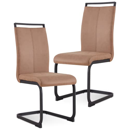 Image of Baysitone Modern Dining Chairs Set of 2, Side & Kitchen Chairs with Faux Leather Padded Seat, High Back, for Dining, Kitchen, Living Room - Brown