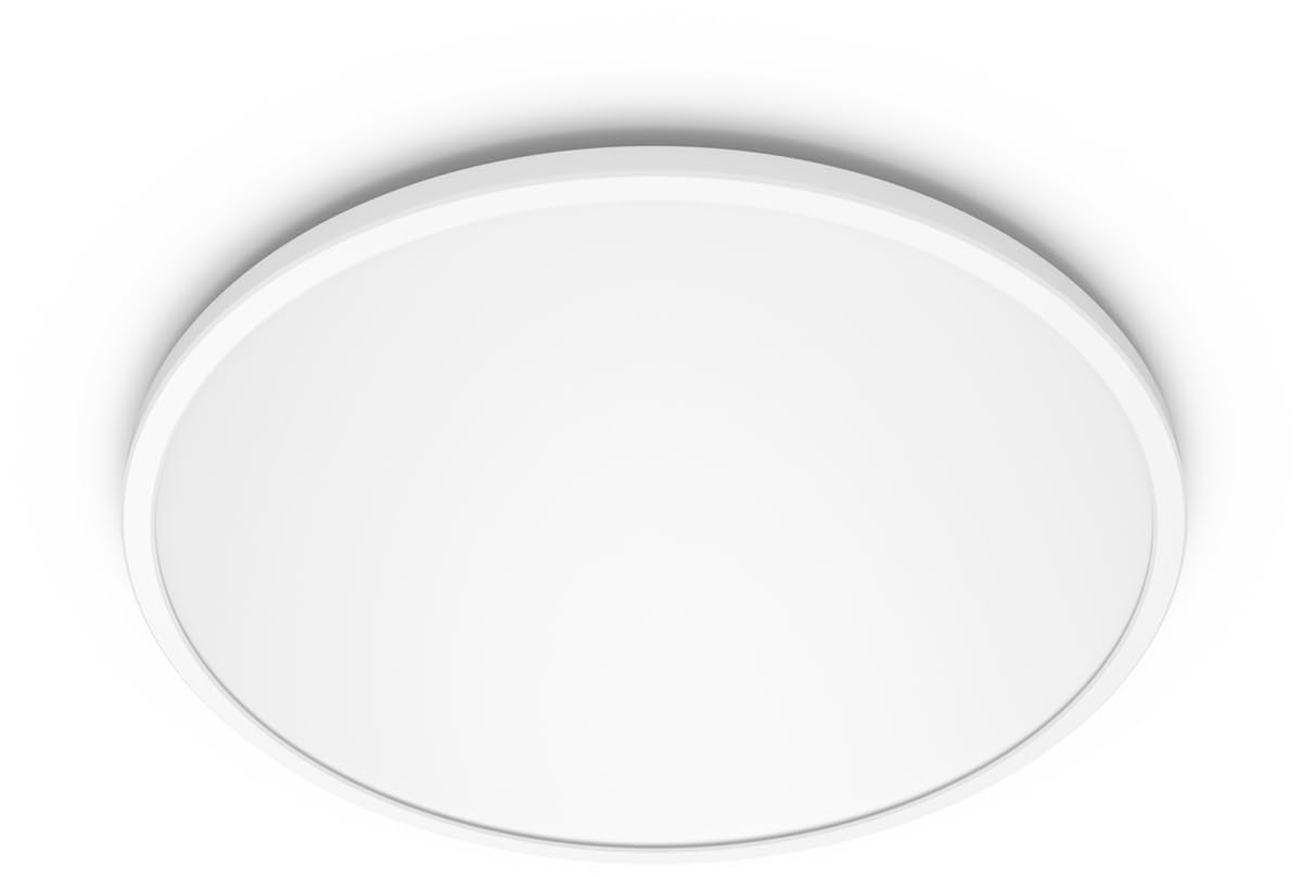 Philips LED Lampada da Soffitto Superslim, 18W, Luce Bianca Calda 2700K, 3 impostazioni di luce - dimmerabile senza dimmer, IP44, Bianca, confezione da 2