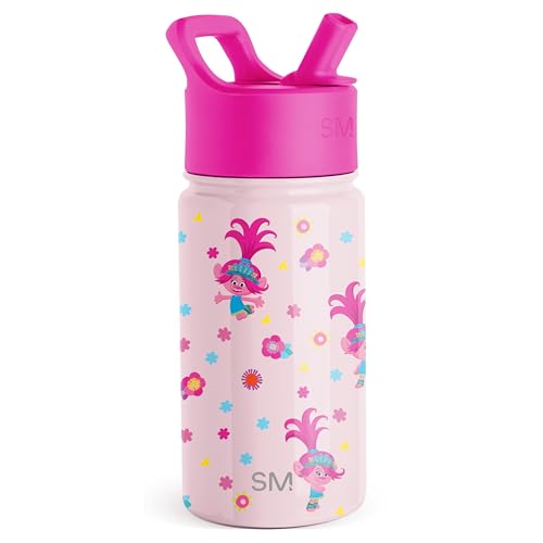 Simple Modern Trolls Kids Water Bottle with Straw Lid | 14oz Insulated Stainless Steel Kids Tumbler & Spill Proof Toddler Cup for School Girls Boys | Summit | Trolls Poppy Mashup