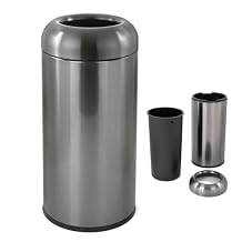 WICHEMI Commercial Large Trash Can, 16 Gallon Bullet Kitchen Garbage Can with Open Top Lid, Brushed Stainless Steel Garbage Can Outdoor, Dark Silver