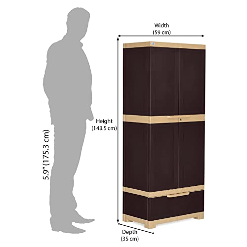Image of Nilkamal Freedom FMDR1BE Plastic Storage Wardrobe with 1 Bottom Drawer and Clothes Organizer |3-Year Warranty|Almirah for Home, Living Room, Bed Room|Adult & Kids|Weather Brown /Biscuit