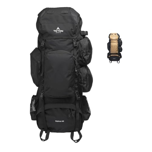 TETON 85L Explorer Internal Frame Backpack for Hiking, Camping, Backpacking, Rain Cover Included, Black