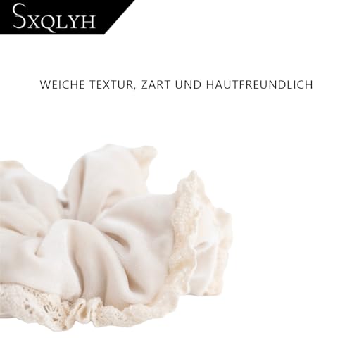 SXQLYH Velvet Elastics Hair Bobbles Lace Hair Scrunchies Thick Soft Comfortable Velvet Hair Scrunchies Ponytail Holder Winter Hair Bobble for Women Thick Long Hair (Beige) - Image 3