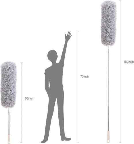Image of Microfiber Feather Duster with Extendable Long Pole (100 Inches), Bendable Head for Cleaning High Ceiling Fans, Interior Roof, Cobwebs - Washable & Telescopic Long Handle Cleaning Tool