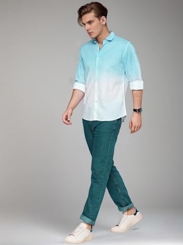 Image of IndoPrimo Men's Cotton Shirt with Full Sleeves Spread Collar Classic Style Solid Pattern Regular Fit and Standard Length