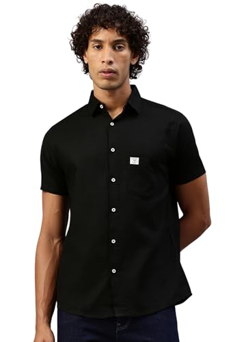 Image of Majestic Man Men Slim Fit Pure Cotton Solid Half Sleeve Casual Shirt