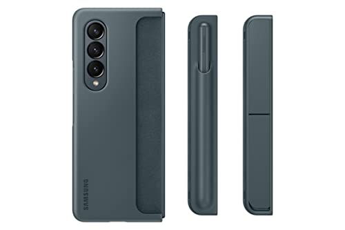 Image of Samsung Galaxy Z Fold4 Plastic Standing Cover with S Pen and S Pen Holder, Protective Phone Case with Kickstand for Hands Free Viewing, US Version, Gray Green