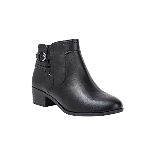 Women's Ankle Booties – Low Block Heel Side Zip Boot with Buckle Strap – Stylish Comfortable Slip-On Short Boots - DIXIE3