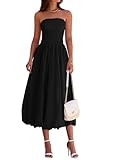 PRETTYGARDEN Women's 2025 Summer Strapless Tube Midi Dress Smocked A Line Bubble Long Flowy Casual Elegant Party Dresses (Black,X-Large)