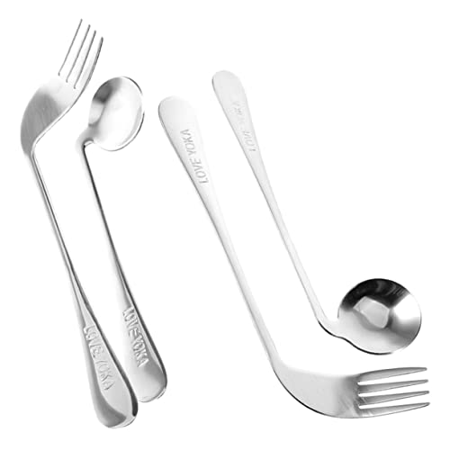 BESTYASH Stable Easy to Hold Angled Spoon Set for Disabled Elderly Feeding Forks for Patients Ergonomic Design Stainless Steel